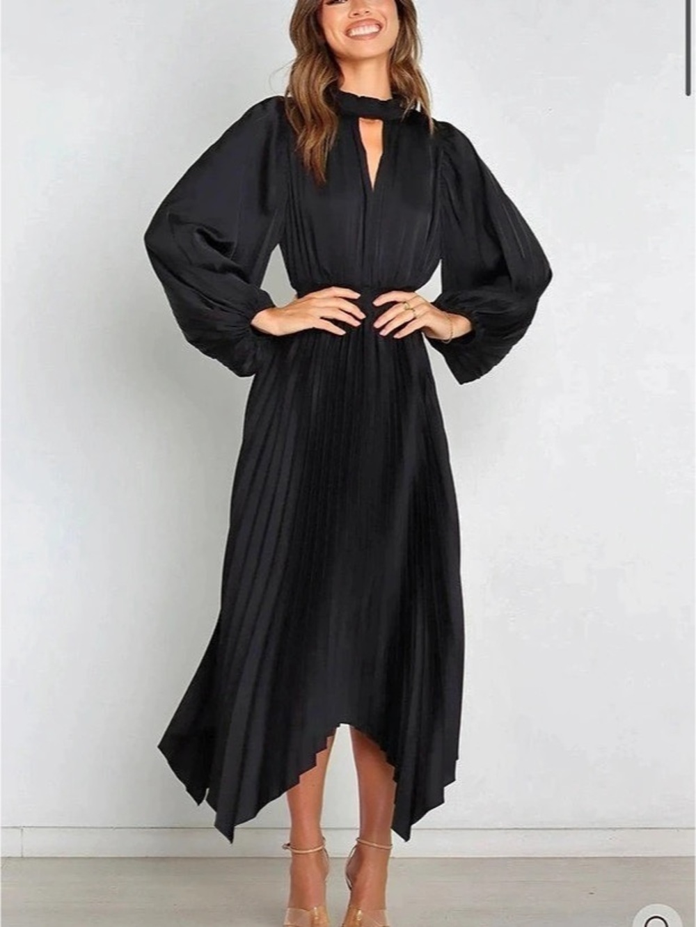 Petal & Pup Eloise Dress - Black Pleated Long Sleeve Maxi Dress Size 12